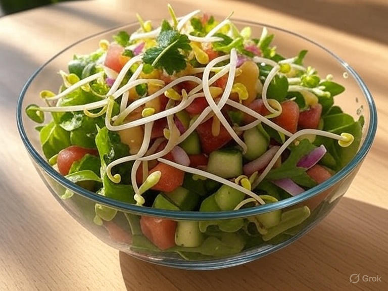 Fresh mung bean sprouts salad recipe for healthy sprouts benefits.