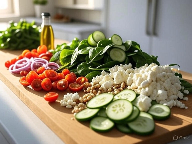 Organic ingredients for spinach salad recipe and healthy spinach benefits.