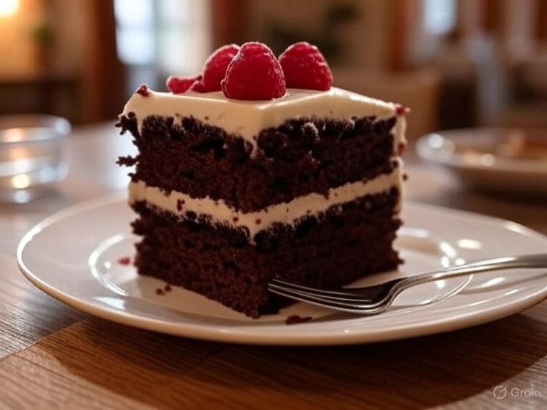 Plated healthy chocolate cake recipe for low sugar chocolate cake treats.