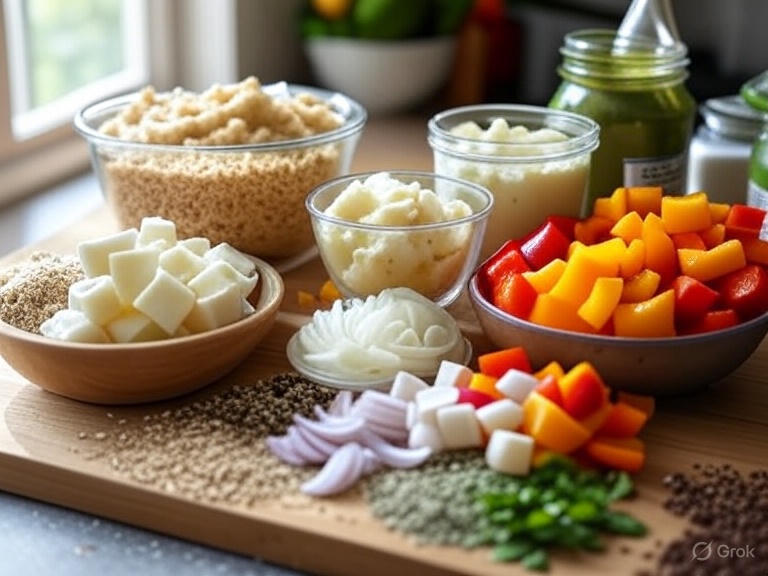 Organic ingredients for frankie basket recipe and Indian street food recipes.