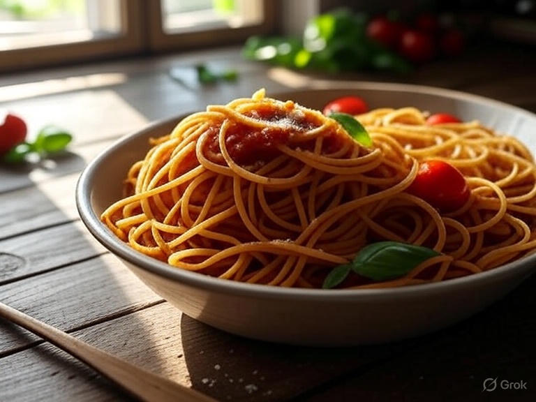 Whole-grain tasty pasta recipe with tomato sauce for healthy pasta dishes.