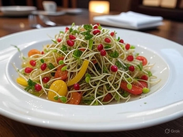 Plated healthy sprouts salad recipe ready to serve with sprouts nutrition facts benefits.